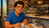 At the Café dialogue with a coffee and pastel de nata